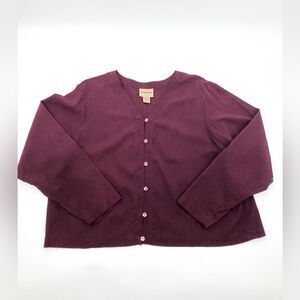 Eileen Fisher | maroon silk button down vintage top with pearl buttons | large